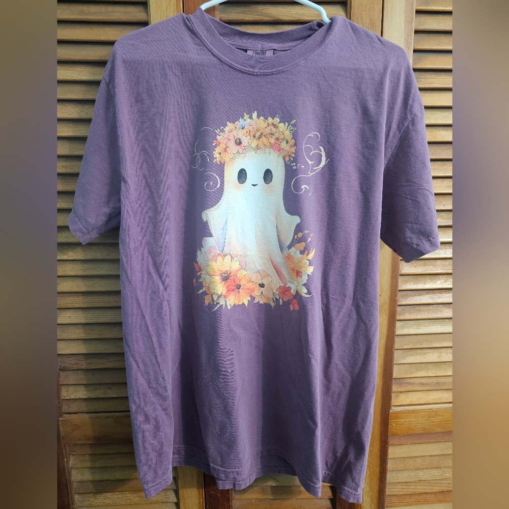 New Comfort Colors Graphic Tee Size Large Purple Floral Ghost Shirt